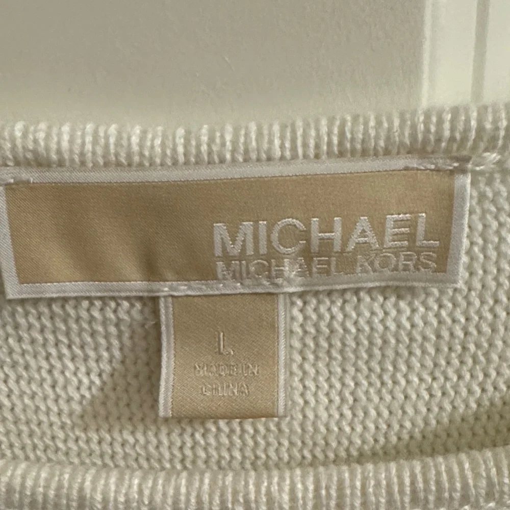 Michael Kors Off-White Knit Long Sleeve Top w/ Double Gold Zipper Sides